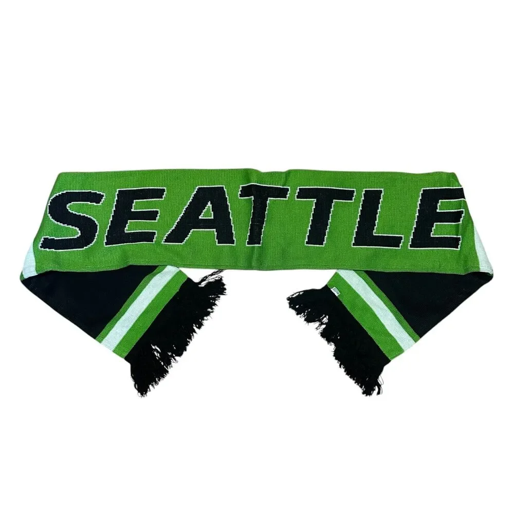 Seattle Green Black Knit City Scarf Acrylic Fringe Winter Fan Unisex‎ 60x8